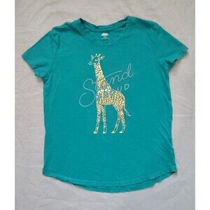 Old Navy Shirt Girls Large 10-12 Teal Stand Proud Giraffe Graphic 100% Cotton Lg